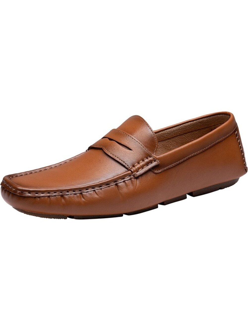 Jousen Men Polished Brown Closed Toe Classic Lightweight Moccasins Penny Loafers